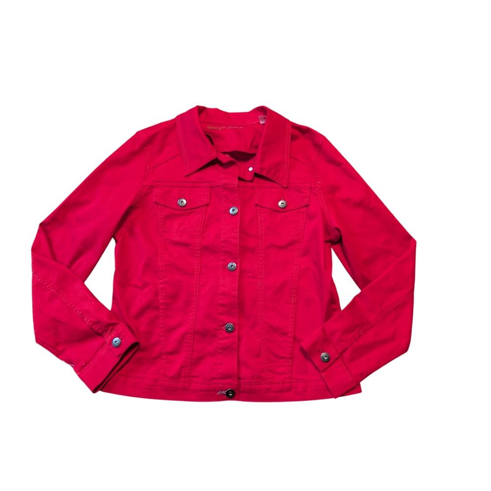 Wrangler Authentics Women's Stretch Classic Trucker Denim Jacket Color Red in XL